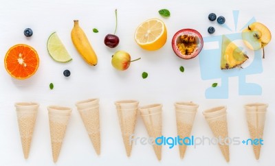 Flat Lay Various Fresh Fruits Blueberry ,strawberry ,orange ,ban… Stock Photo