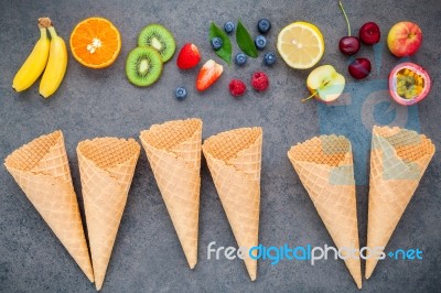 Flat Lay Various Fruits Raspberry ,blueberry ,strawberry ,orange… Stock Photo