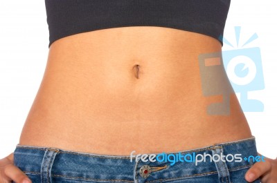 Flat Stomach On Healthy Girl Stock Photo