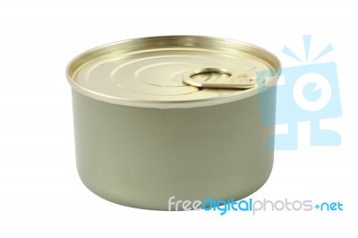 Flat Tin Can With Ring Cover On White Background Stock Photo