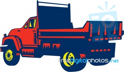 Flatbed Truck Woodcut Stock Image