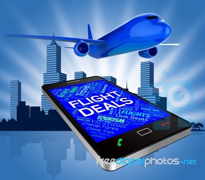 Flight Deals Represents Reduction Plane And Discounts 3d Rendering Stock Image