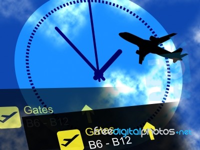 Flight Departures Indicates Airline Aeroplane And Schedules Stock Image