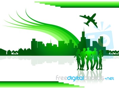 Flights City Shows Airline Air And Cityscape Stock Image