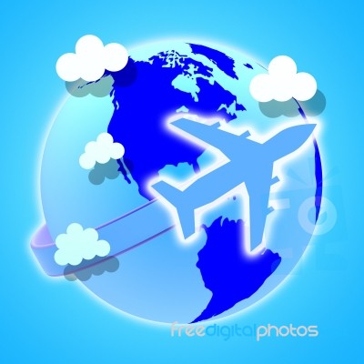 Flights Global Means Travel Guide And Worldly Stock Image