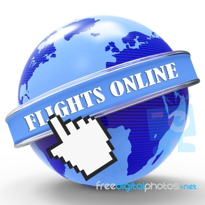 Flights Online Shows Airplane Net And Fly 3d Rendering Stock Image