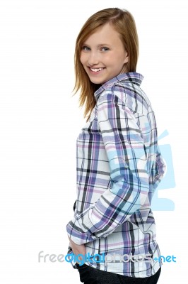 Flirtatious Girl Passing Smile To You Stock Photo