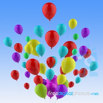 Floating Colourful Balloons Show Colourful Birthday Party Or Cel… Stock Image