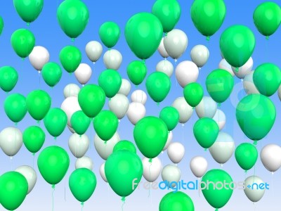 Floating Green And White Balloons Mean Freedom And Eco Friendly Stock Image