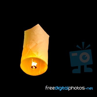 Floating Lantern On Dark Sky Background Stock Photo