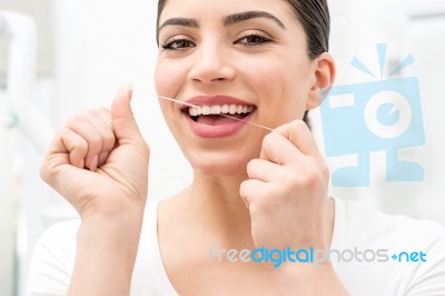 Floss Its Help Me To Care My Teeth Stock Photo