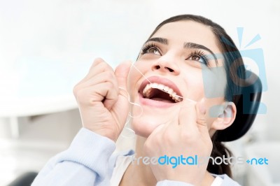 Floss Really Help Me To Care My Teeth Stock Photo