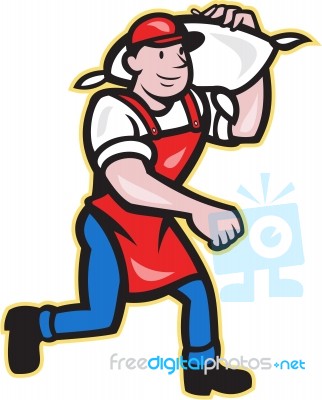 Flour Miller Carry Sack Walking Cartoon Stock Image