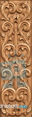 Flower Carved On Wood Stock Photo