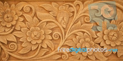 Flower Carved On Wood Stock Photo