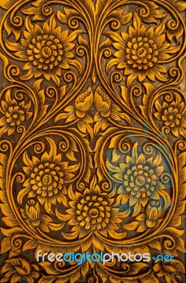 Flower Carved On Wood Stock Photo