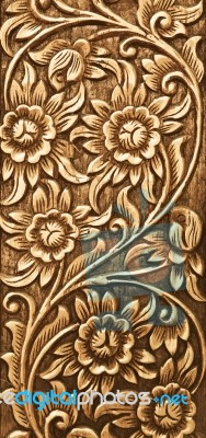 Flower Carved On Wood Stock Photo