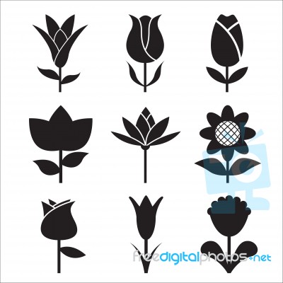 Flower Icon Side View Set Stock Image