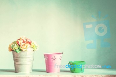 Flower Vase On A Wooden Stock Photo