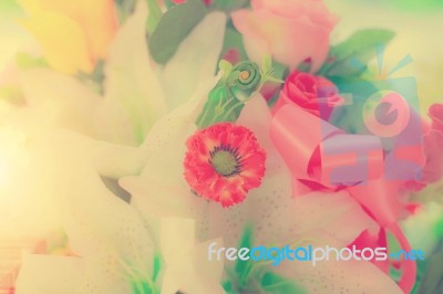 Flowers Arrangements - Spring Roses Celebration Bouquet Pastel Stock Photo