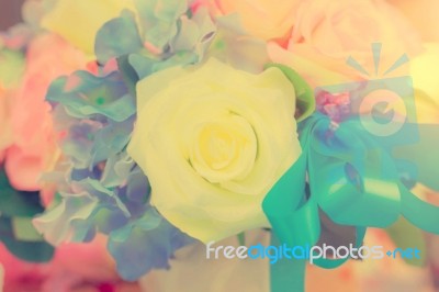 Flowers Arrangements - Spring Roses Celebration Bouquet Pastel Stock Photo