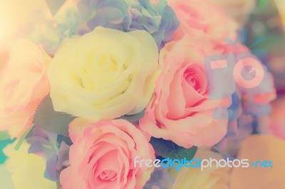 Flowers Arrangements - Spring Roses Celebration Bouquet Pastel Stock Photo