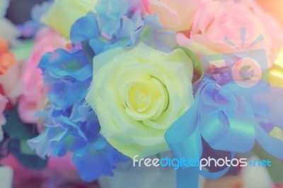 Flowers Arrangements - Spring Roses Celebration Bouquet Pastel Stock Photo