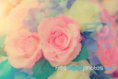 Flowers Arrangements - Spring Roses Celebration Bouquet Pastel Stock Photo