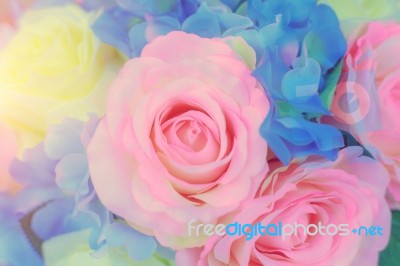 Flowers Arrangements - Spring Roses Celebration Bouquet Pastel Stock Photo