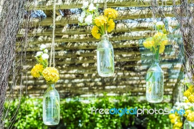 Flowers In Bottles Stock Photo