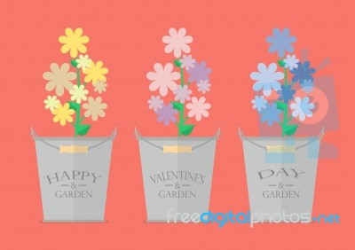 Flowers In Pots With Word Happy Valentine's Day Stock Image