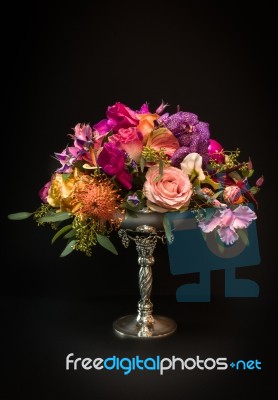 Flowers In Silver Jacob Jensen Bowl Stock Photo