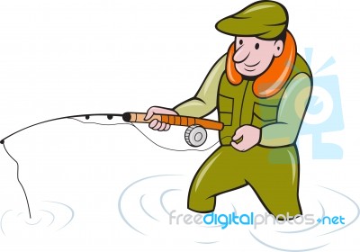 Fly Fisherman With Fishing Rod Fishing Stock Image