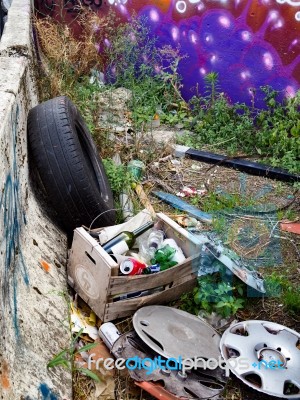 Fly-tipping Rubbish In Bordeaux Stock Photo