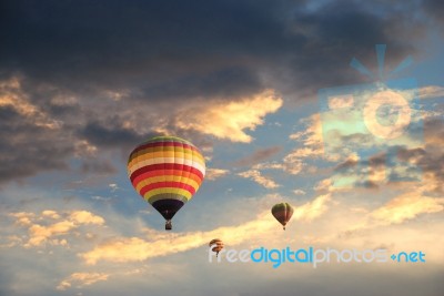 Flying Balloon During Sunset Stock Photo