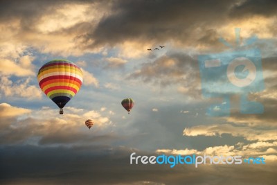 Flying Balloon During Sunset Stock Photo