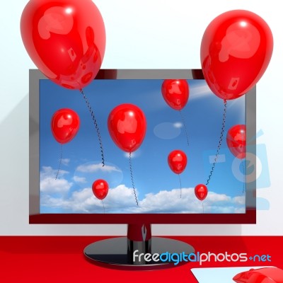 Flying Balloons On TV Monitor Stock Image