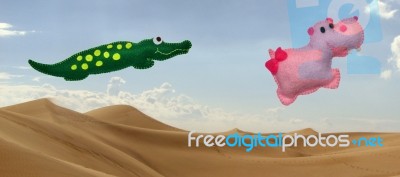 Flying Crocodile And Hippo Stock Photo