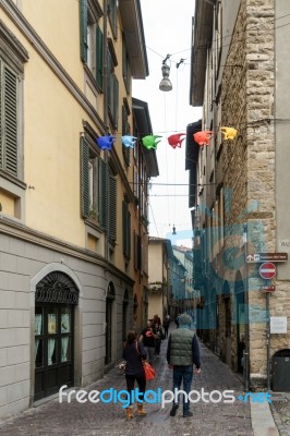 Flying Fish Across A Street In Citta Alta Bergamo Stock Photo