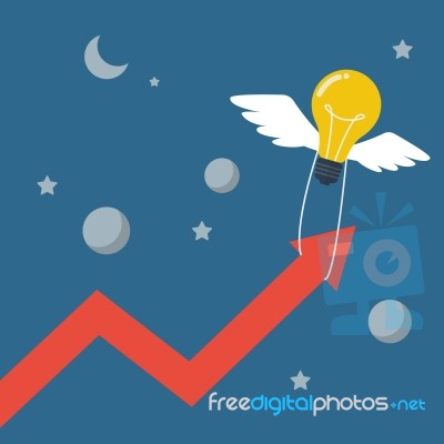 Flying Lightbulb Pull Arrow Graph Up Stock Image