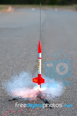 Flying Model Rocket Stock Photo