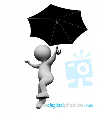 Flying Umbrella Represents Man Parasols And Render 3d Rendering Stock Image