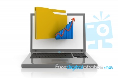 Folder And Graph In Laptop Stock Image