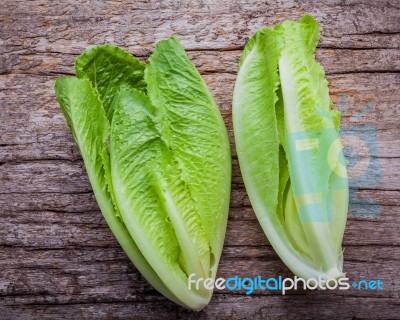 Food Background And Salad Concept With Fresh Cos Lettuce Flat La… Stock Photo