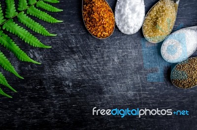 Food Ingredients And Condiment On Table Stock Photo