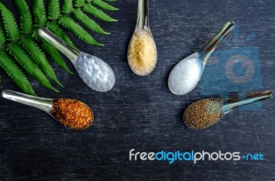 Food Ingredients And Condiment On Table Stock Photo