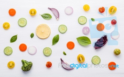 Food Pattern With Raw Ingredients Of Salad. Various Vegetables L… Stock Photo