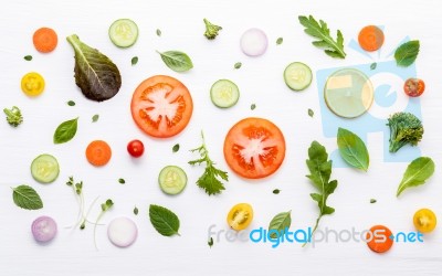 Food Pattern With Raw Ingredients Of Salad. Various Vegetables L… Stock Photo