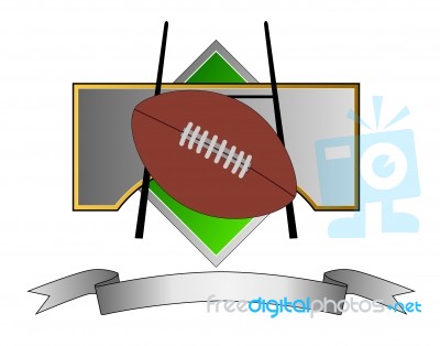 Football And Goal Post On Metal Crest Stock Image