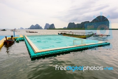 Football Field Floating On The Sea Stock Photo